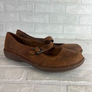 Born B.O.C Mary Jane Shoes Womens 11 Brown Leather Stitch Buckle Comfort Flats